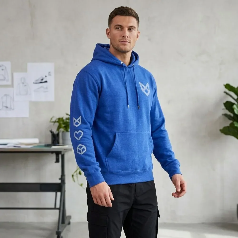 Blue Hoodie Unisex Cotton Blend Pullover Sweatshirt Casual Streetwear